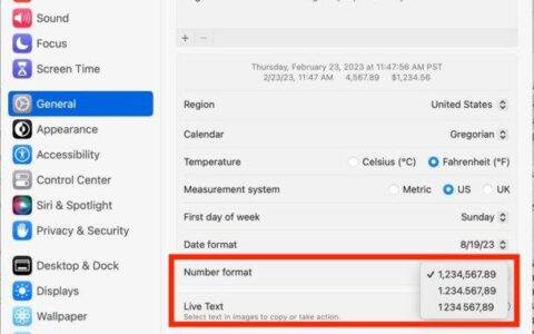 如何将 macos ventura 中的小数分隔符从逗号更改为点