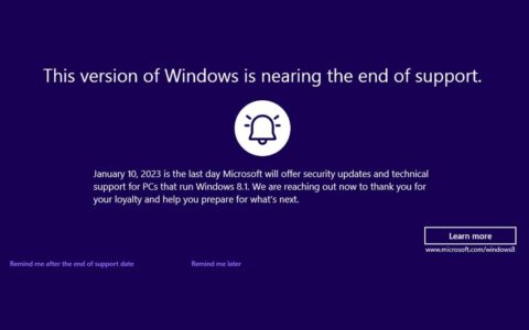 “支持终止”屏幕警告开始出现在 windows 8.1 操作系统上