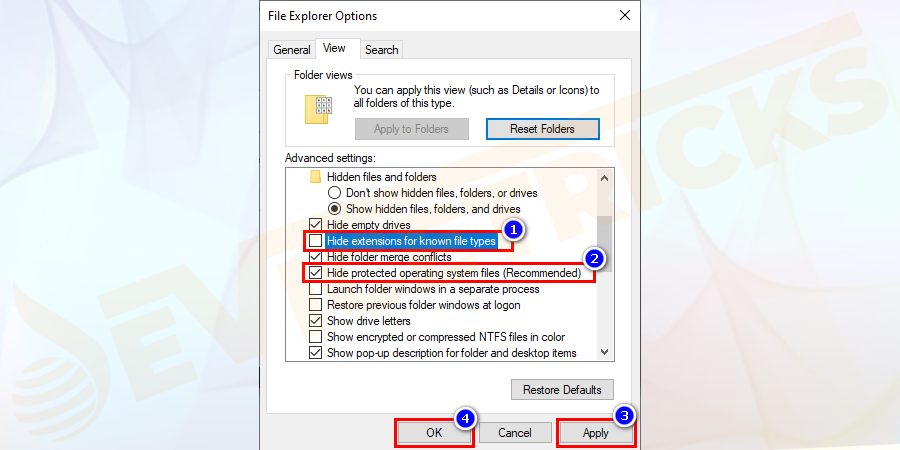 uncheck-hide-extensions-for-known-file-types-hide-protected-operating-system-files